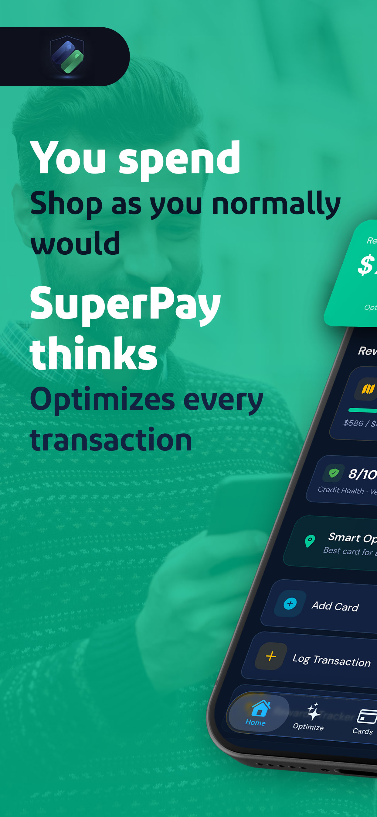 SuperPay app showing smart card recommendations