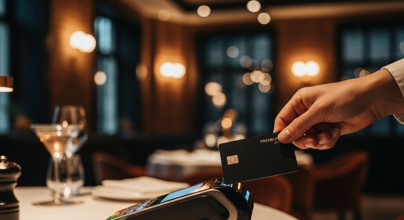 Paying with a premium credit card at an upscale restaurant
